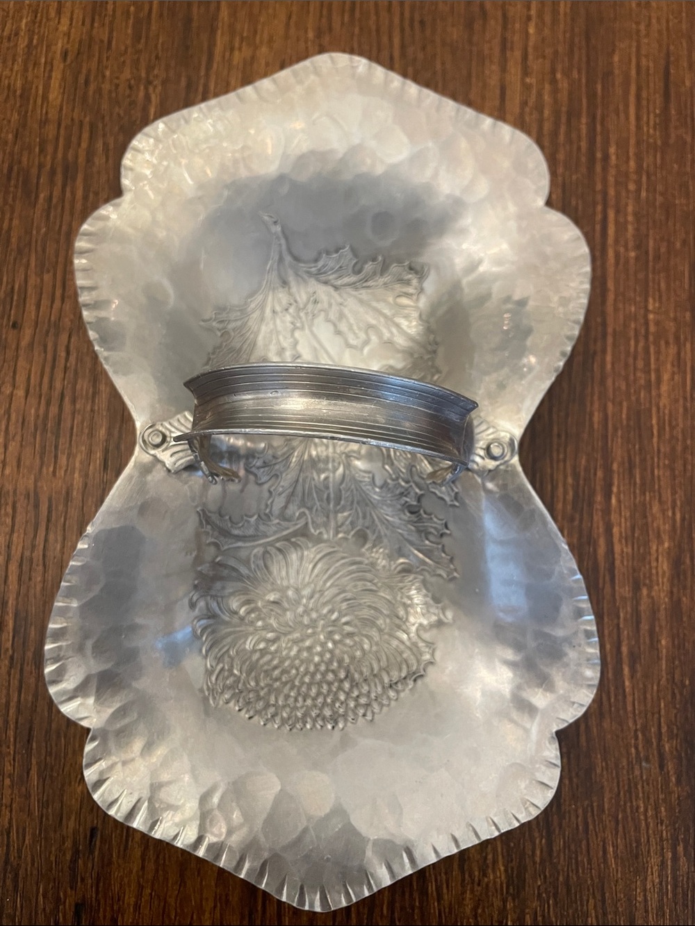 Vintage Continental Hammered Aluminum Decorative Candy Dish Chrysanthemum